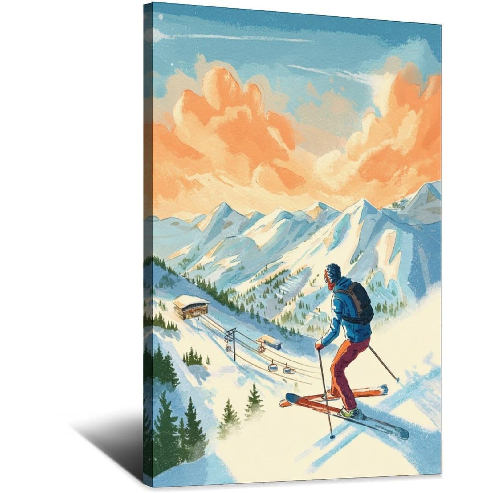 Sölden Austria Ski Poster 24x36inch(60x90cm) Vintage Watercolor Canvas Art