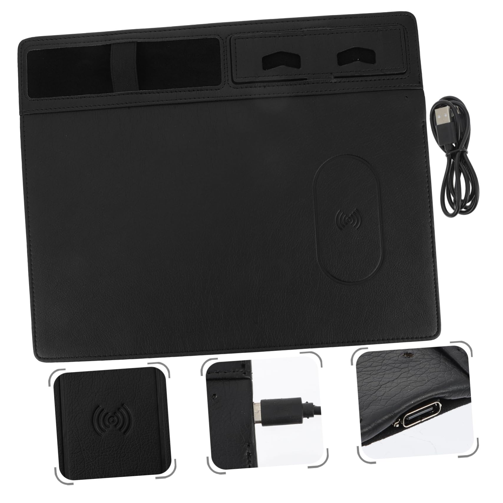 TEHAUX Tappetino per Mouse da Gaming Ricarica Wireless 15w, Supporto per Telefono, Superficie in Pu Anti-schizzi, per Ufficio