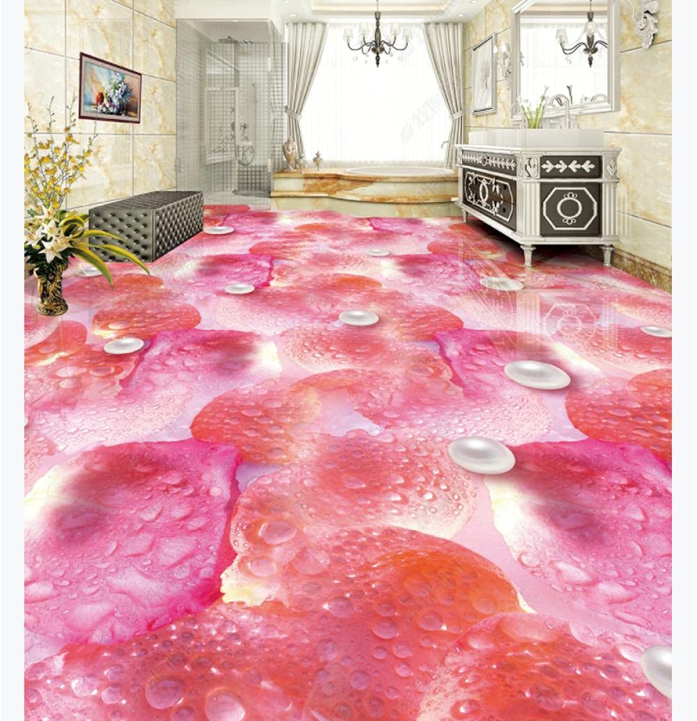 Papier Peint Auto-Adhésif Pour Sol Papier Peint Floral Rose En Relief 3D, 350 * 245 Cm Auto-Adhésif Amovible Cuisine Bain Sol Étanche Tapis De Sol Tapis Impression Époxy