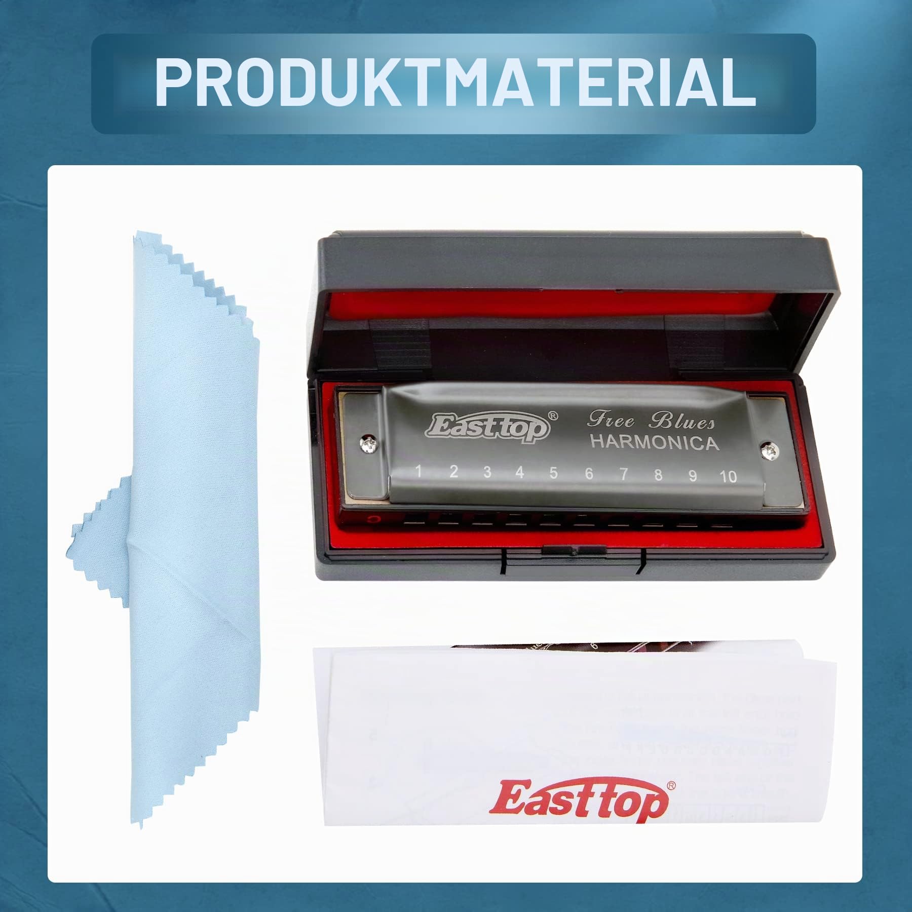 East top Mundharmonika C, Diatonische Mundharmonika Blau 10 Holes Professionelles Diatonic Blues Harmonica Für professionelle Spieler, Anfänger, Studenten, Erwachsene als Geschenk