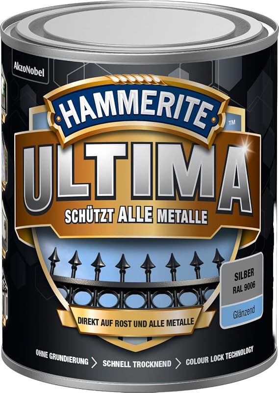 Tinta protetora para metais Hammerite Ultima prata brilhante RAL 9006 750 mL