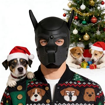 Neoprene K9 Puppy Hood Dog Muzzle Mask Pup Hood Halloween Mask (Black, Mask with Collar)