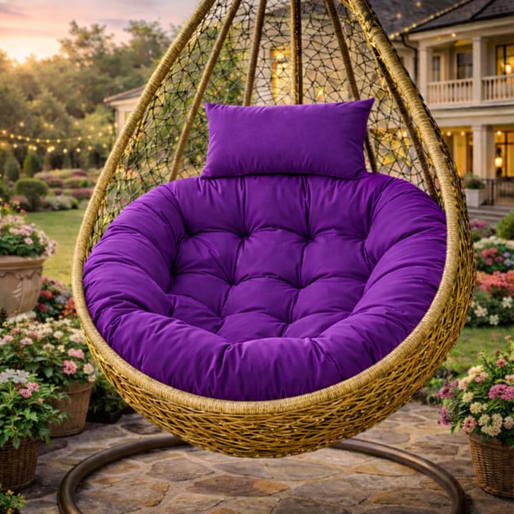 Soft Symphony Swing Chair Cushion for Hanging Basket Chair Swing with Polyester Cloth Cushion for Hanging Chair/Outdoor Egg Swing Chair/Garden Swing Jhula, Seat Padded Pillow (Sky)-image-2
