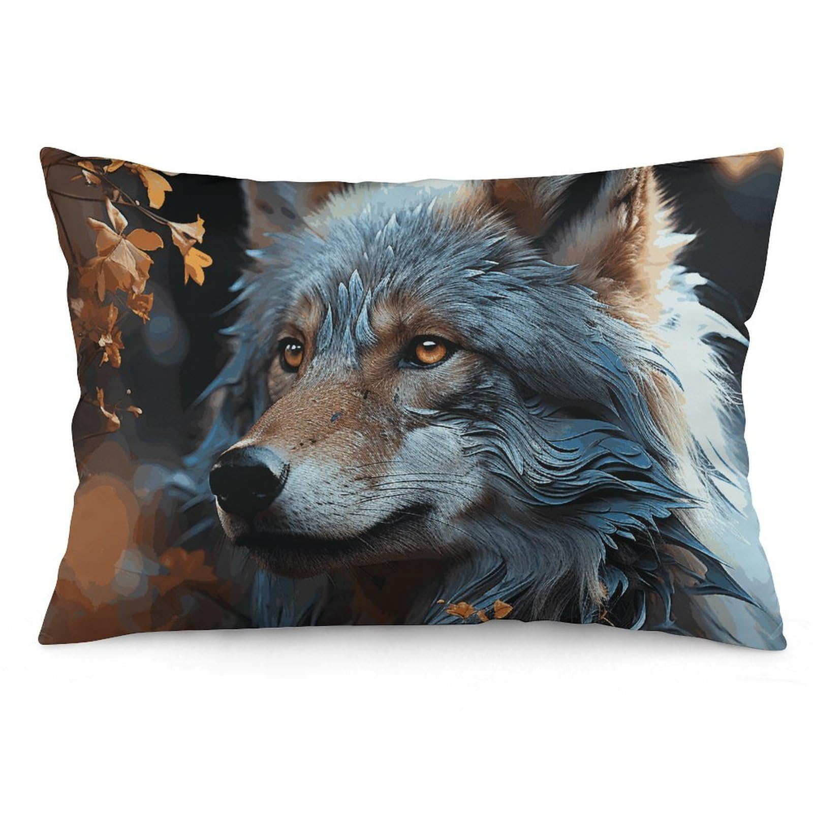 2 Pack Pillow Cases for Hair and Skin, Soft Breathable Pillow Case Covers with Hidden Zipper, Autumn Leaves and A Wolf Pillowcase 12 "x20 Pillow Covers for Sleeping Gift