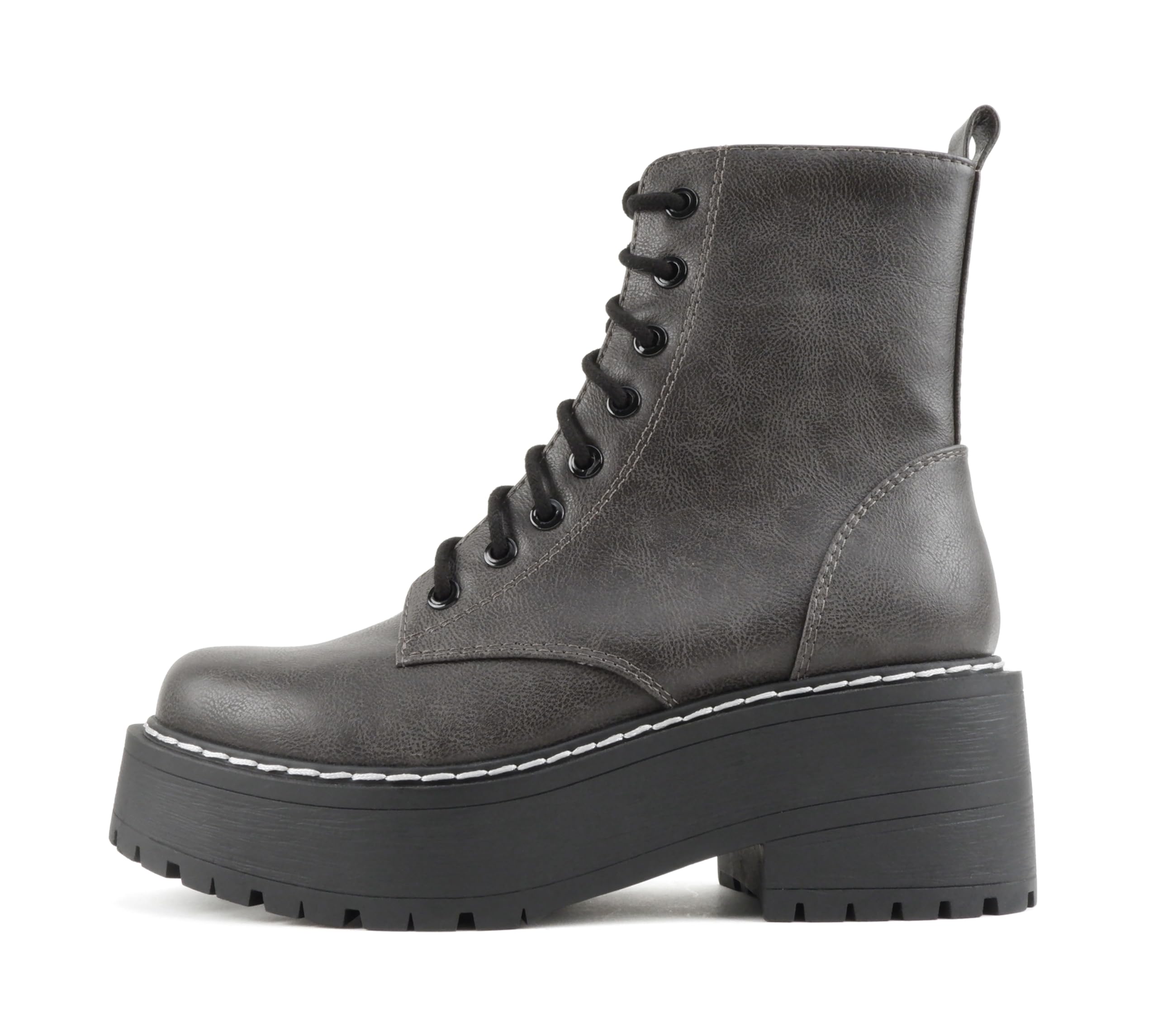 Soda FLING Women Chunky Lug Sole Lace up Fashion Combat Ankle Boot w Side Zipper