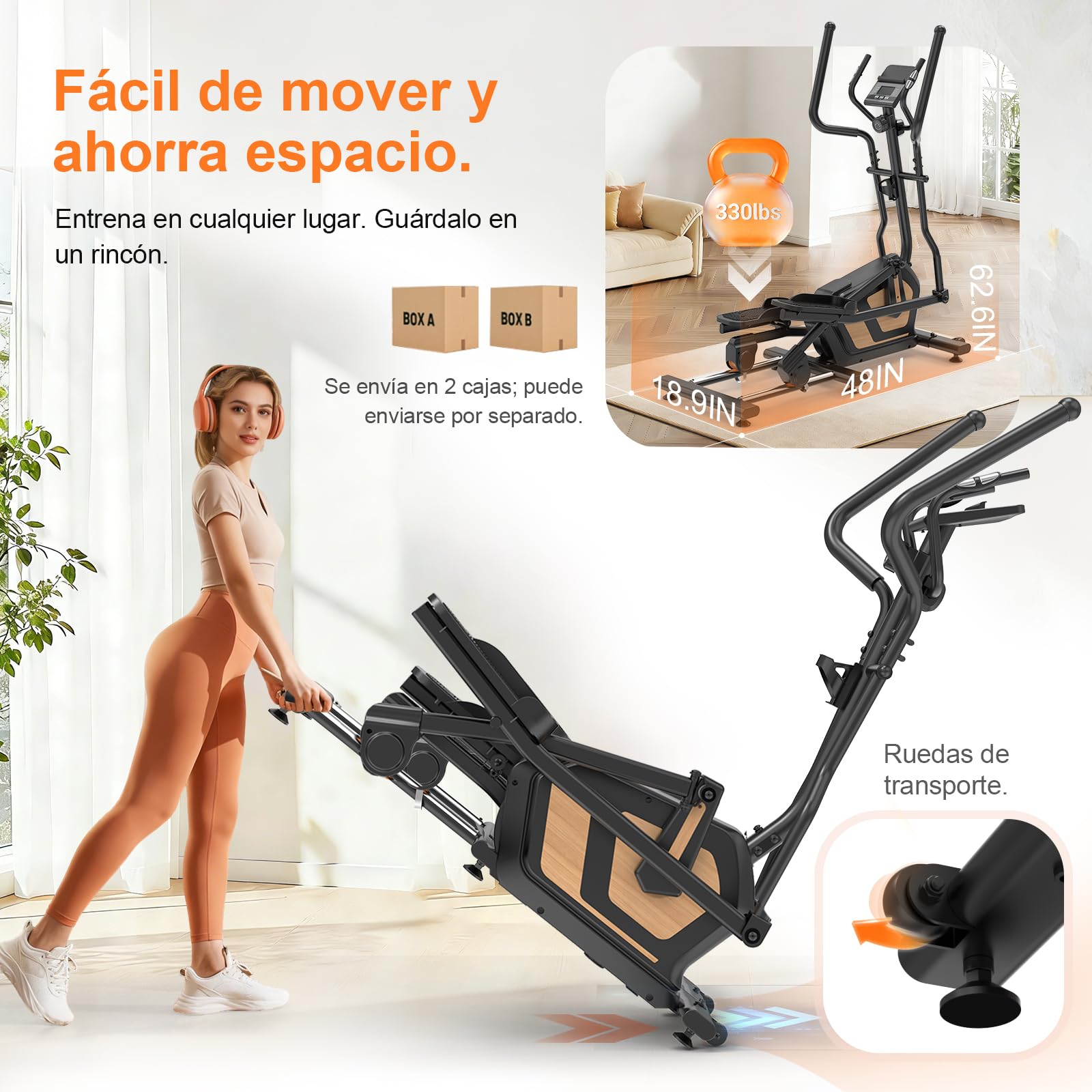 Neezee Bicicleta Eliptica 3 en 1, 16 Niveles de Resistencia, Volante 10kg | Bicicleta Elíptica Silenciosa con Bluetooth,Zancada 45cm,Peso Máx 150kg, Sensores de Pulso,Pantalla LCD, Soporte para Móvil