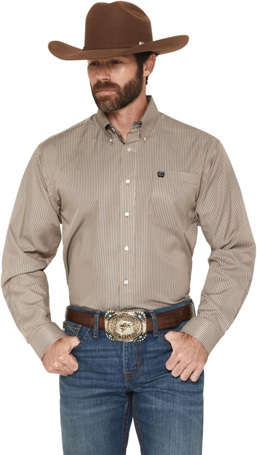 Cinch Men's Brown Stripe Long Sleeve Button Shirt