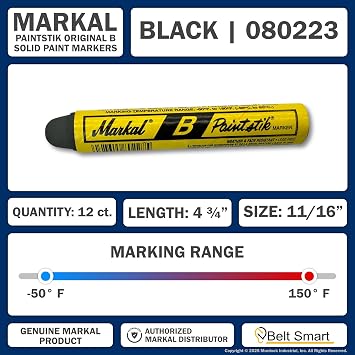 Genuine Markal 12-Pack Paintstik B Paint Markers - Permanent, Waterproof, UV Resistant for Metal, Wood, Tires - Made in USA - For Oily, Icy, Wet, Dry & Cold Surfaces w/Bonus Magnetic Grip (Black)