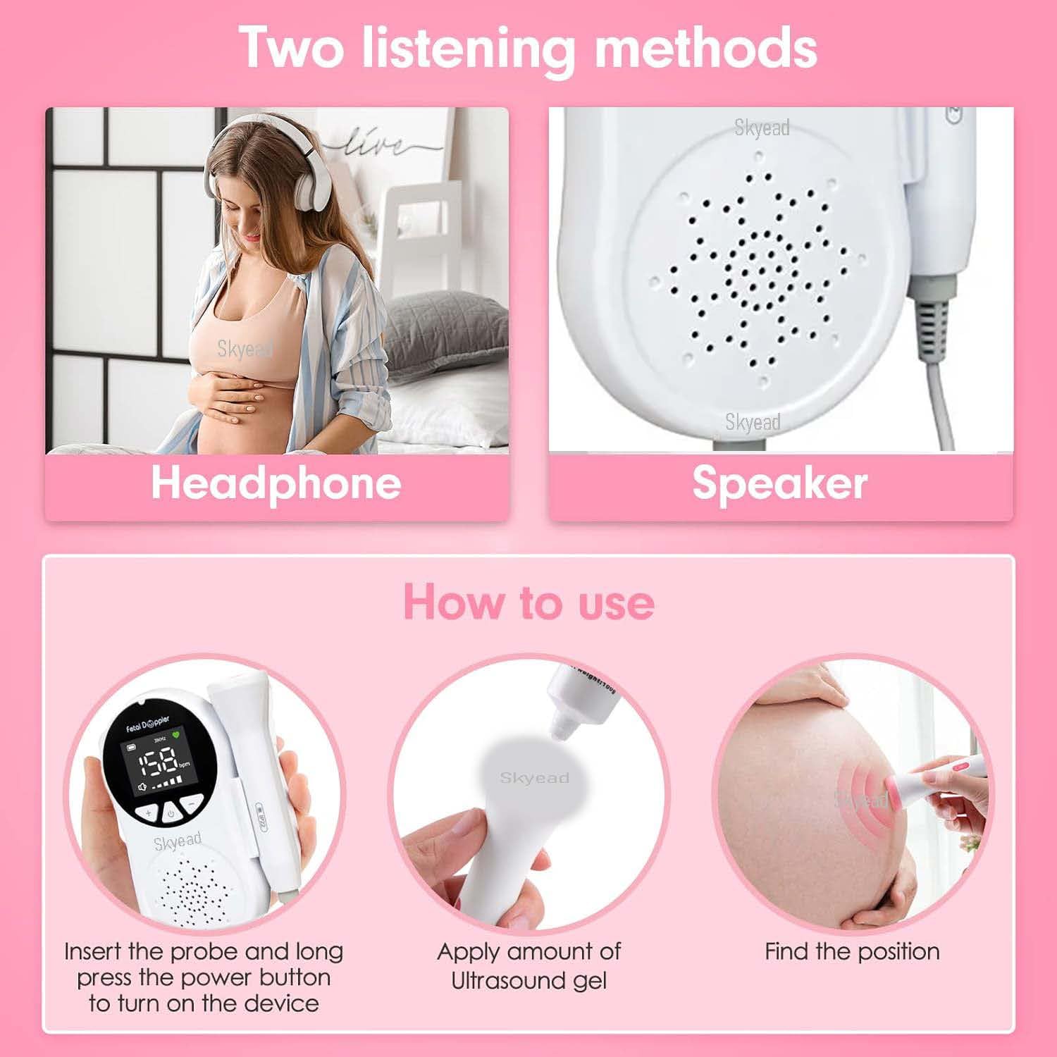 Doppler Sound 3 MHz + Gel 250 ml - Soundwiedergabe zu Hause - Erholungsgerät für Eltern - Display Display (1)