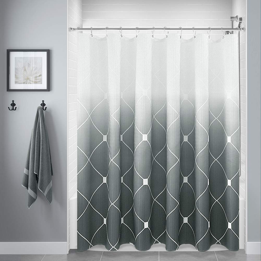 Grey and White Ombre Shower Curtain Set for Bathroom,Geometric Pattern Bathroom Shower Curtains with 12 Hooks,Waterproof Shower Curtain, Durable and Machine Washable, 72 x 72 inches, Grey