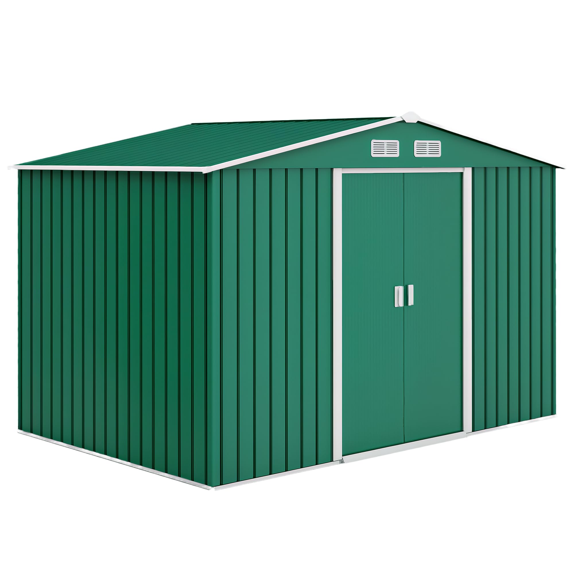 Outsunny Casetta da Giardino 4.9 m² Lamiera d'Acciaio 277x195x192 cm Verde Scuro