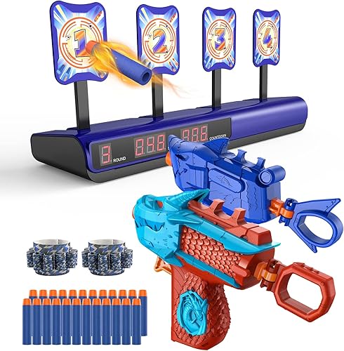 Objetivo de disparo electrónico con 2 juguetes de espuma de lanzador, puntuación automática de restablecimiento automático de objetivos digitales