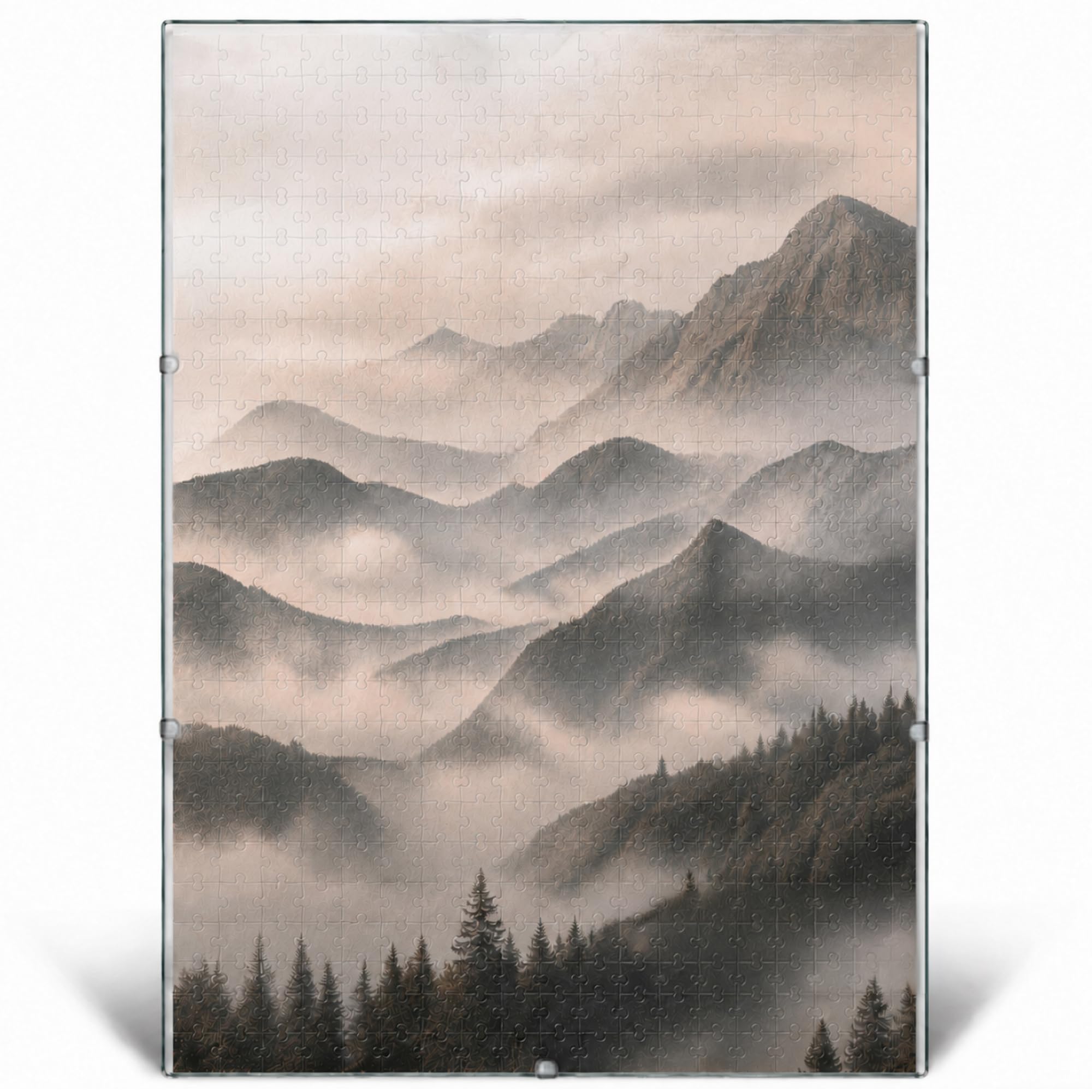 PANORAHMA Cadre photo sans cadre pour puzzle (50 x 70 cm) – Cadre de puzzle jusqu'à 1000 pièces – Verre antireflet avec clips et crochets – Aspect sans bords – Format portrait et paysage