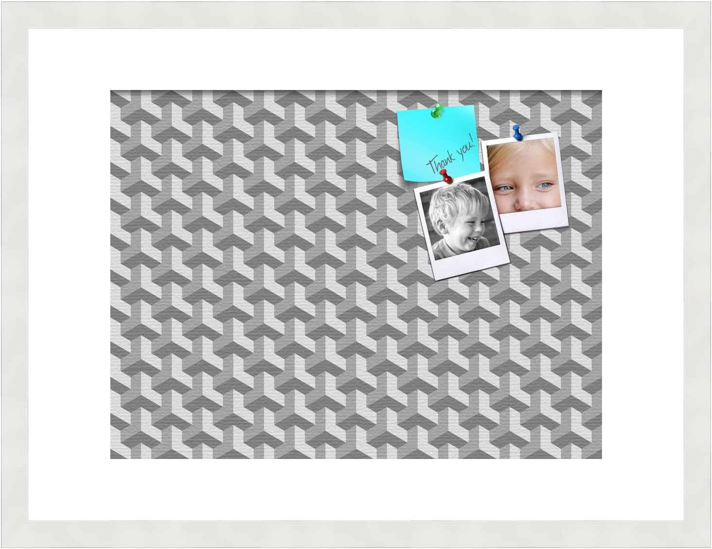 PinPix pin Cork Bulletin Board Made from Canvas, BAUS Grey White 24x18 Inches (Completed Size) and Framed in Satin White Frame (PinPix-1514-24x18_FRBW26074)