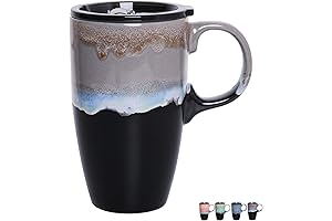 Tall Ceramic Coffee Mug with Handle and Lid