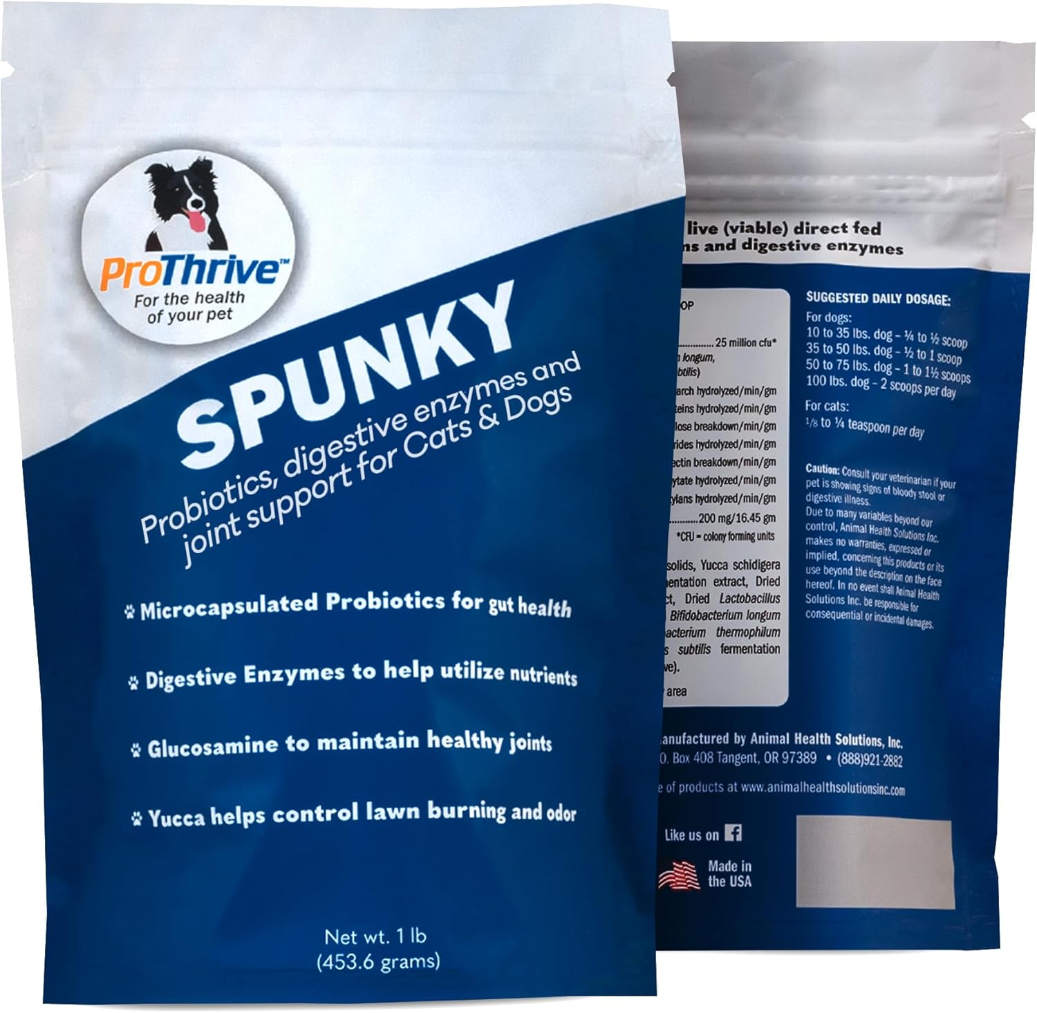 ProThrive Spunky Digestive Supplement - Probiotics, Digestive Enzymes, Joint Support for Cats and Dogs | Gut Health | Pet Probiotics for Dogs and Cats - 1lb