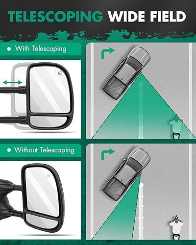 Miniatura 4 de SCITOO Espejos de remolque compatibles con Ford 1999-2007 para Ford para F250F350F450F550 Super Duty Pickup Truck Espejos de potencia ajustada,