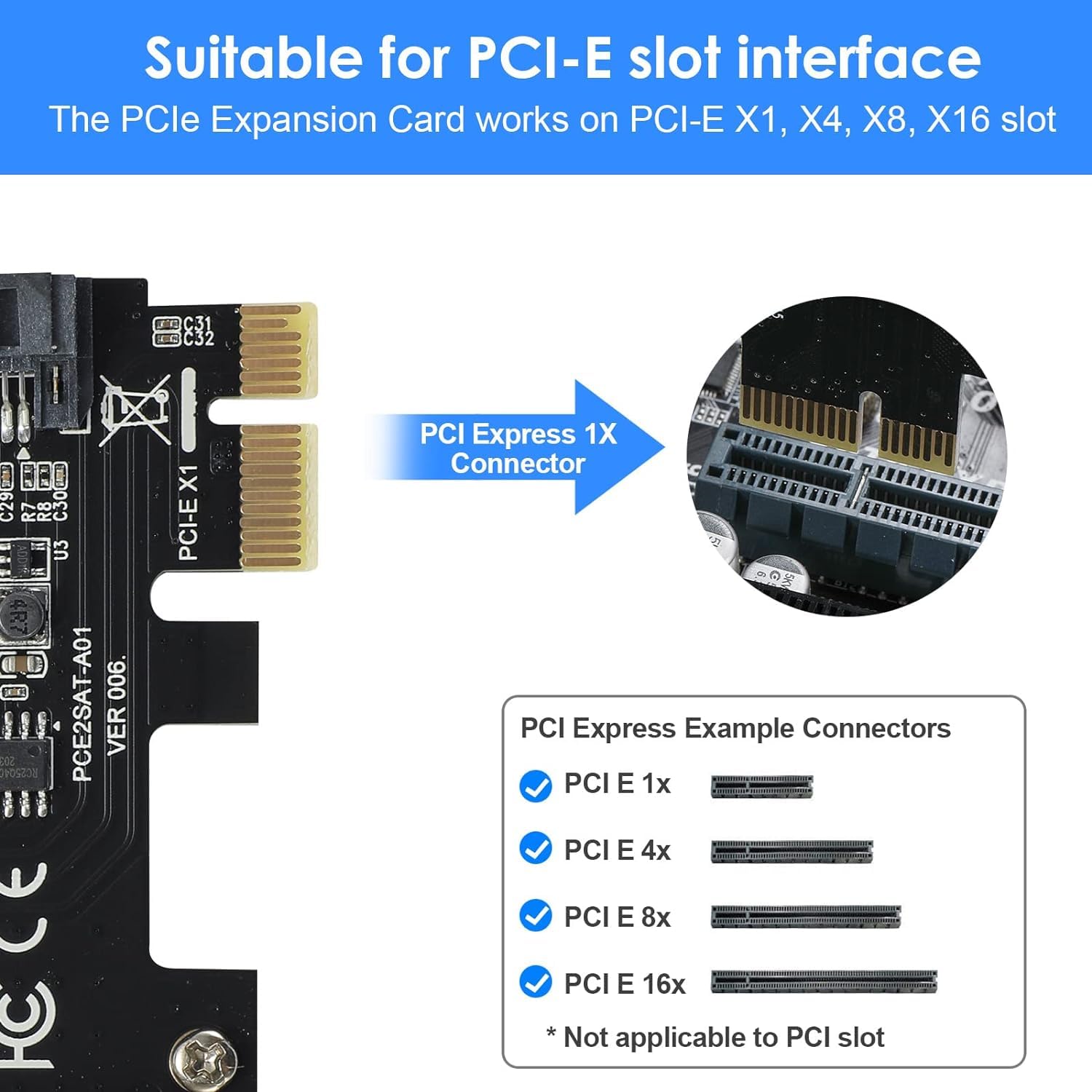Tarjeta de Expansión SATA III con 2 Puertos Tarjeta Controladora SATA para PCI-Express 1x 4X 8X 16x Compatible con Windows, Ubuntu, Vista