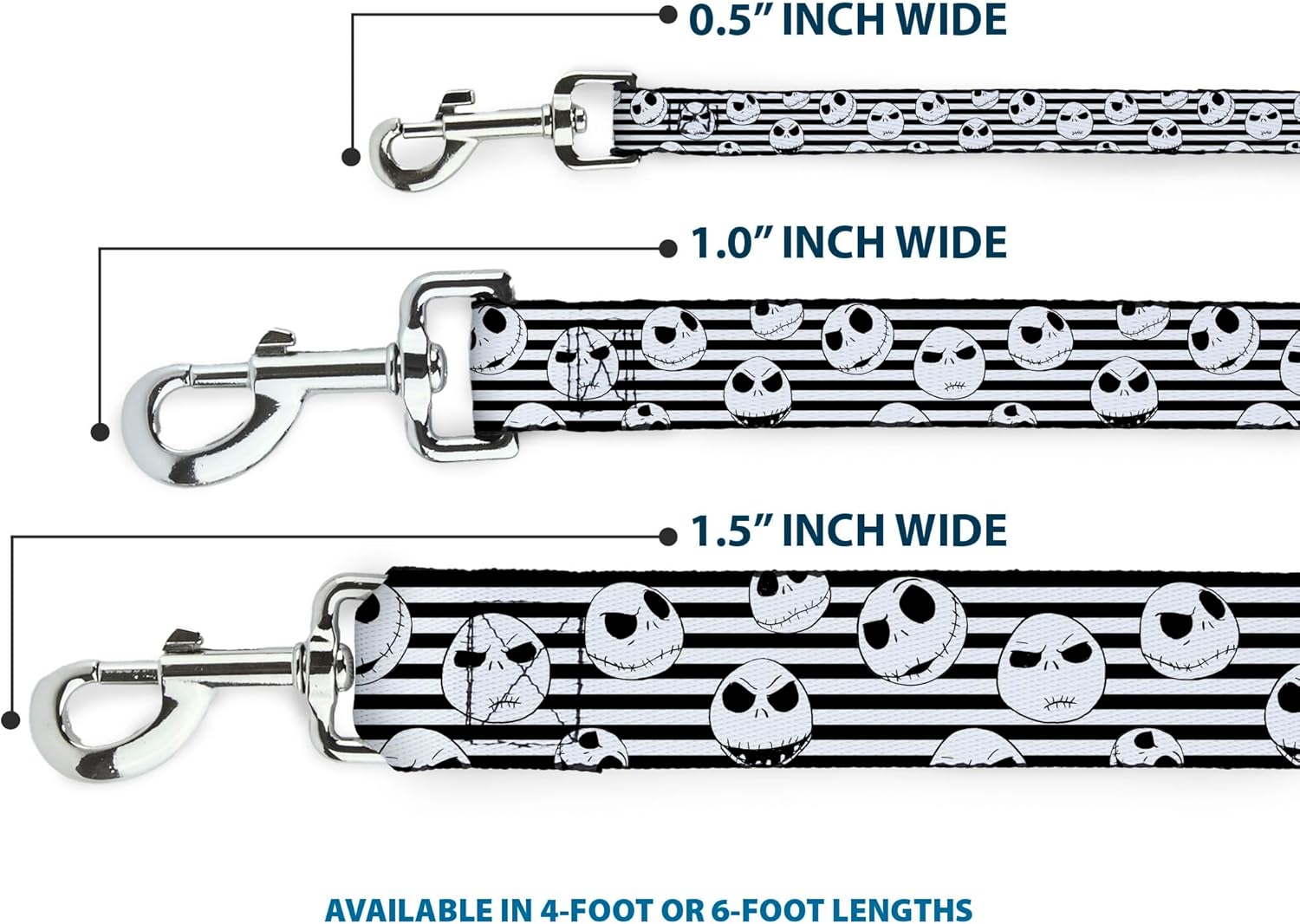 Dog Leash Jack Expressions Stripe White Black 6 Feet Long 1.0 Inch Wide