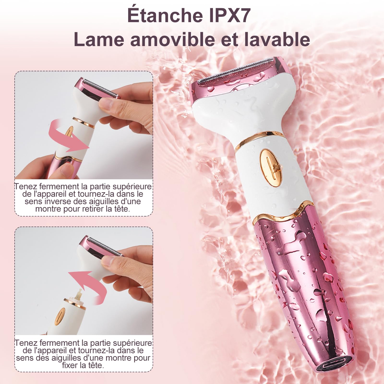 Rasoir électrique 4 en 1 pour femme avec affichage numérique, étanche IPX7, épilateur facial pour femme, rasoir intime pour le visage, les parties intimes, les aisselles, les jambes, recharge