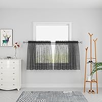 Vista 23 de UPOPO Paneles de Cortina Beige Pequeños Cortinas Transparentes de Gasa de 16 Pulgadas de Largo Cortinas de Cocina de Voile con Textura de Lino