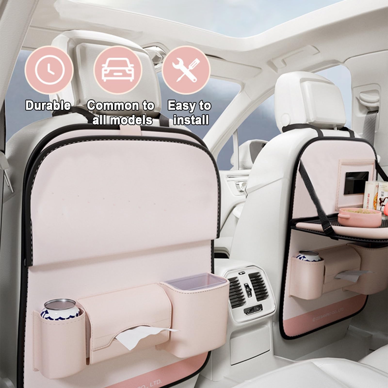 THAMBA Auto-Rücksitz-Organizer mit Faltbarer Tischablage, Kindersitz-Rückenlehnen-Organizer aus Hochwertigem Leder für Auto-Reise-Aufbewahrungstasche (Color : Negro)