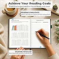 Vista 4 de JXSELECT Diario de Lectura Elegante - Registro de 60 Reseñas de Libros con Soporte para Bolígrafo y Bolsillo Trasero - Rastrea tu Progreso