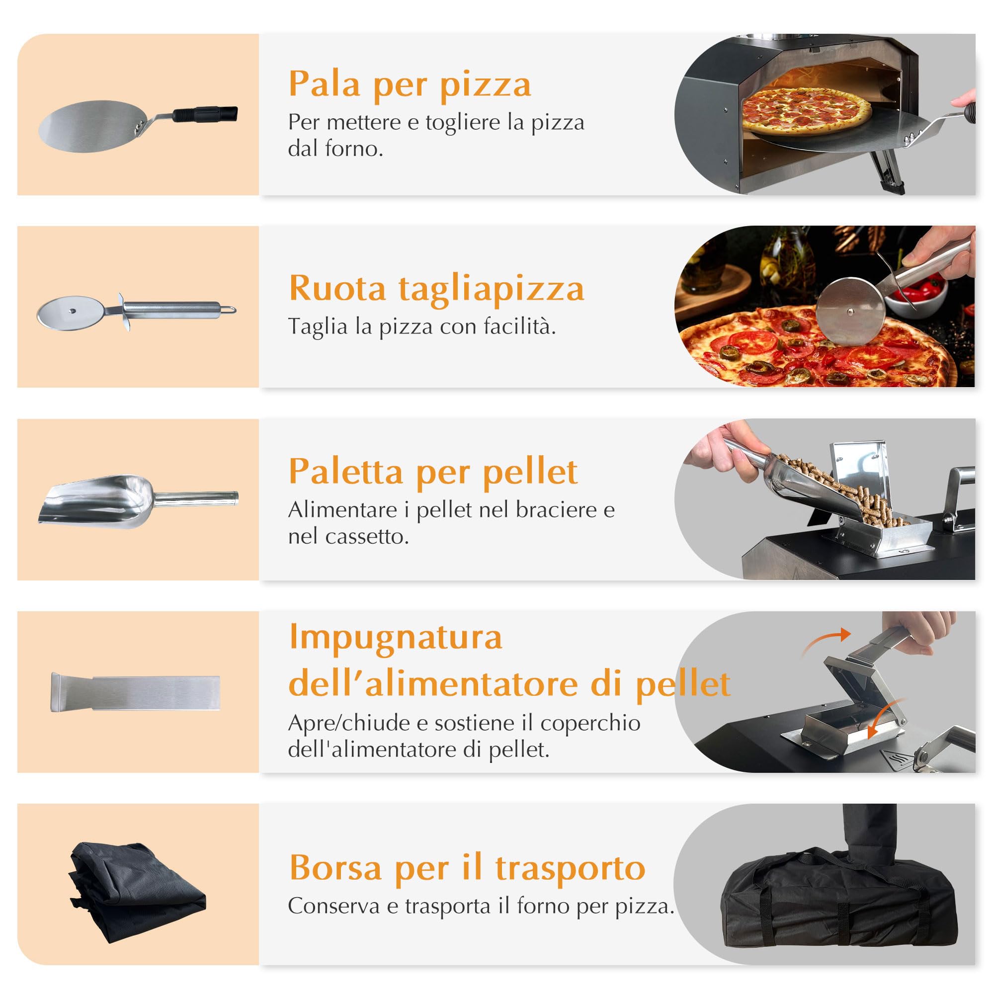 Forno per Pizza da Esterno KitchenBoss Acciaio Inox 12'' Palla e Pietra per Pizza Pellet Carbone Bricchette