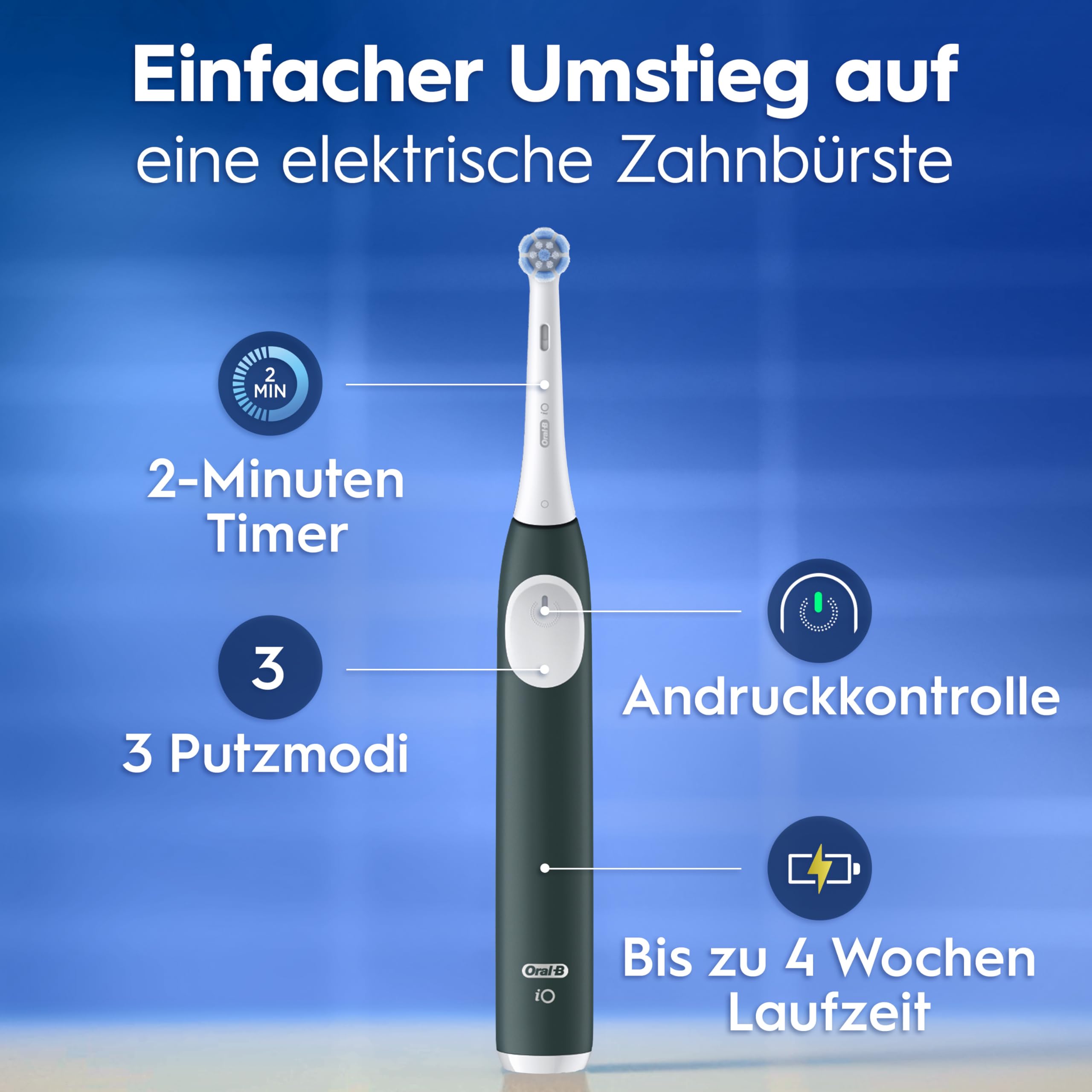 Oral-B iO Series 2 Elektrische Zahnbürste, Grün | Inkl. 1 Aufsteckbürste, Reise-Etui, GUT GETESTET von STIFTUNG WARENTEST, Electric Toothbrush mit 3 Putzmodi für Zahnpflege