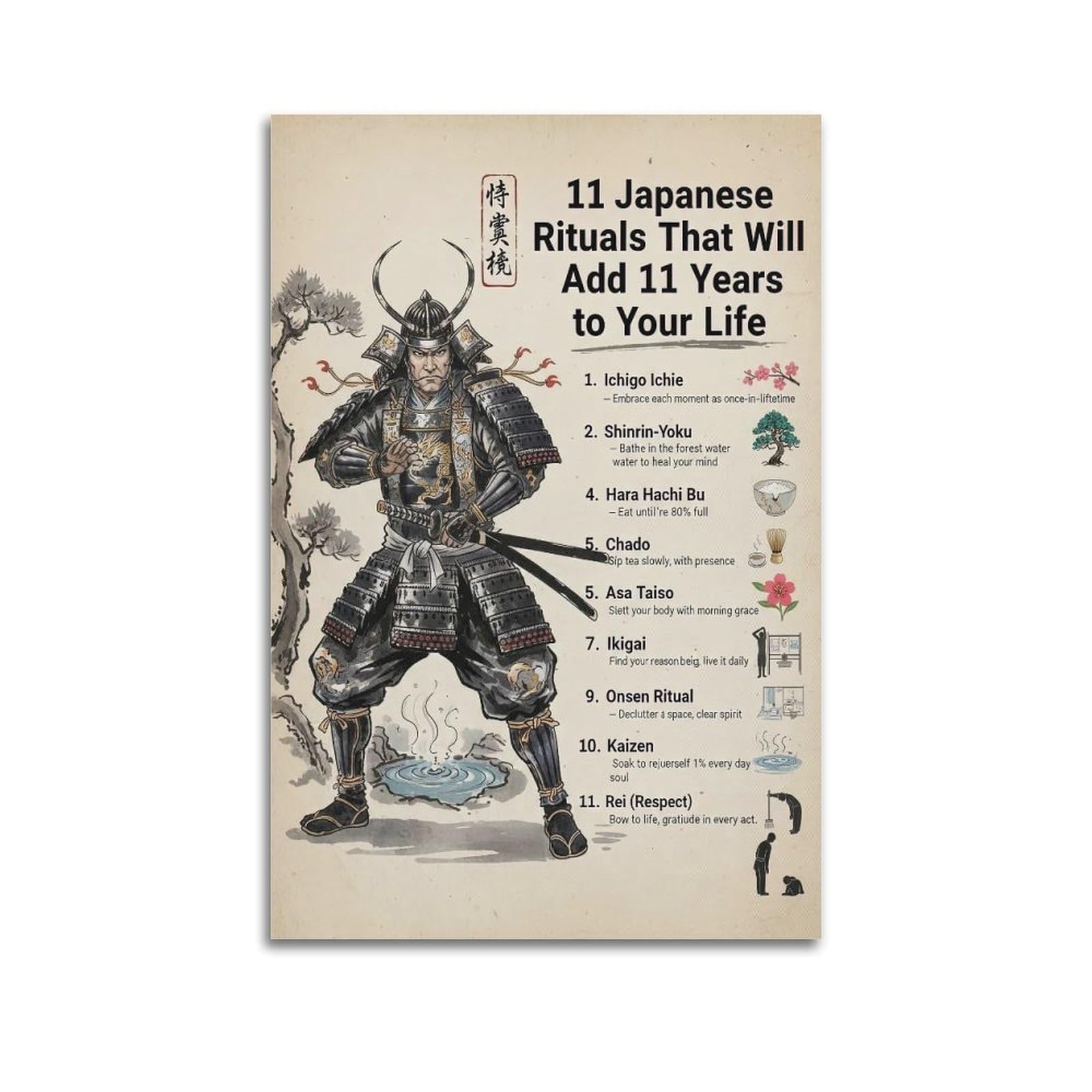 OKAHYS Vintage Samurai Poster 11 Japanese Rituals Artwork Decorative Painting Canvas Wall Artworks Picture 20x30inch(50x75cm)