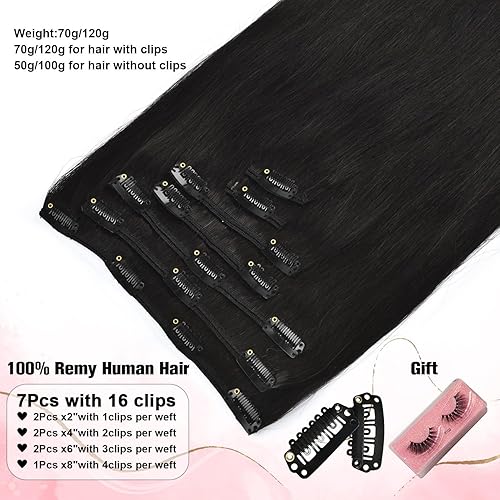 Miniatura 2 de Extensiones de cabello humano con clip para mujeres negras 247oz 7 unidades 16 clips extensiones de cabello humano negro natural extensiones de