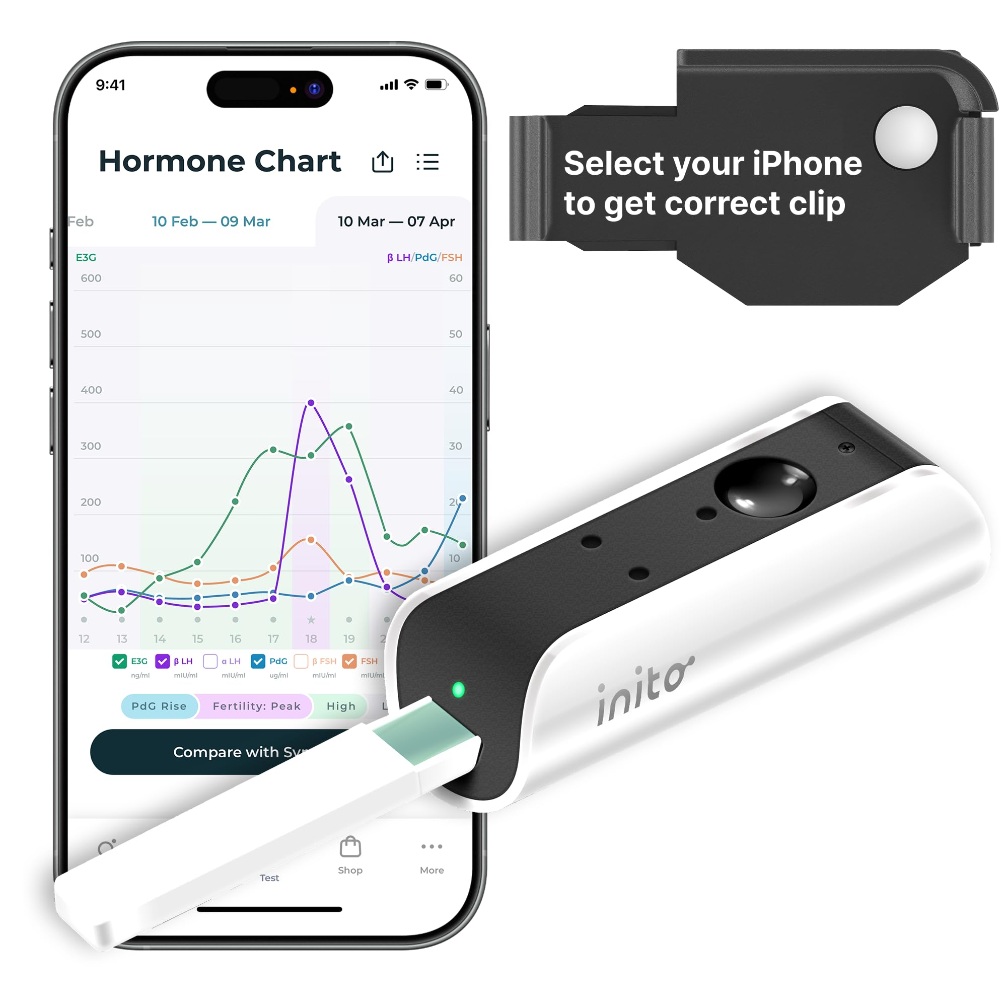 Photo 1 of Inito Fertility Monitor & Hormone Tracker for Women | Track and Confirm Ovulation | Measures Estrogen, LH, PdG, FSH | Includes 15 Strips + Free app (Compatible with iPhone 17 Pro)