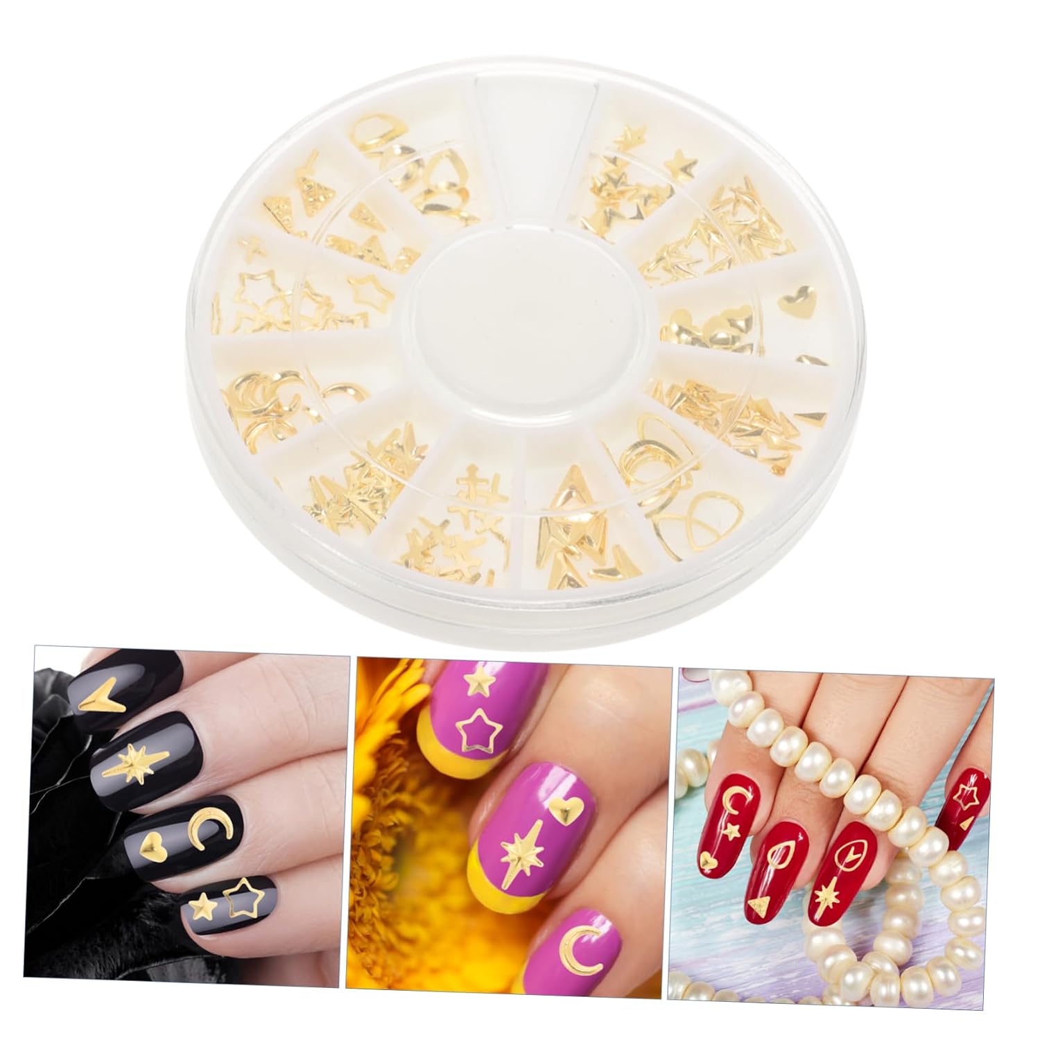 Angoily 120pcs Rose Gold Rivet Nail Studs Mixed Shapes for Nail Art Diy Includes Oval Circle Square for Natural Artificial