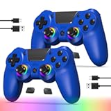 TJPD 2-Pack Wireless Controller for PS4&sol;Pro&sol;Slim & PC，2 Programmable Rear Buttons&comma; RGB Lighting&comma; 1000mAh Battery&comma; Dual Vibration&comma; 6-Axis Gyro&comma; Built-in Speaker & Audio Jack（Blue）