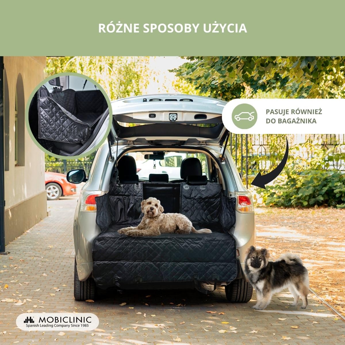 Mobiclinic® pets, Pokrowiec na fotel samochodowy dla psów, Sammy, Uniwersalny, Antypoślizgowy, Wodoodporny, Kieszeń boczna, Regulowane paski, Niskie składanie, Torba transportowa, Do bagażnika