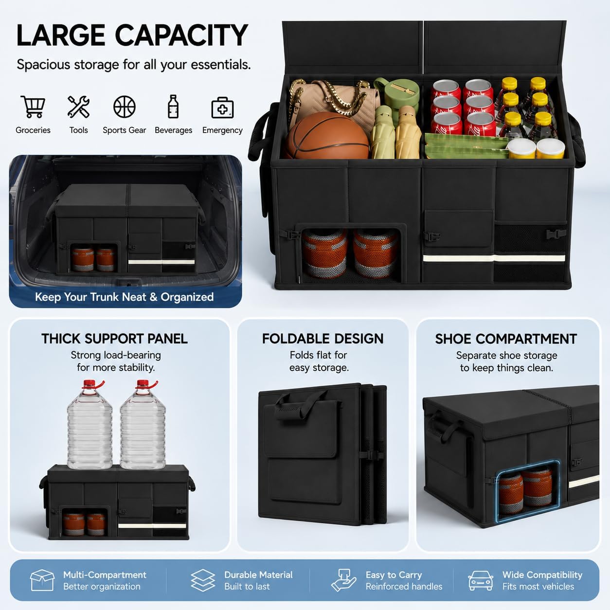 Organizador Maletero Plegable con Zapatero para Renault Scenic E-Tech 2024 2025 2026, Gran Bolsa Almacenamiento Coche Impermeable Caja 600D Oxford
