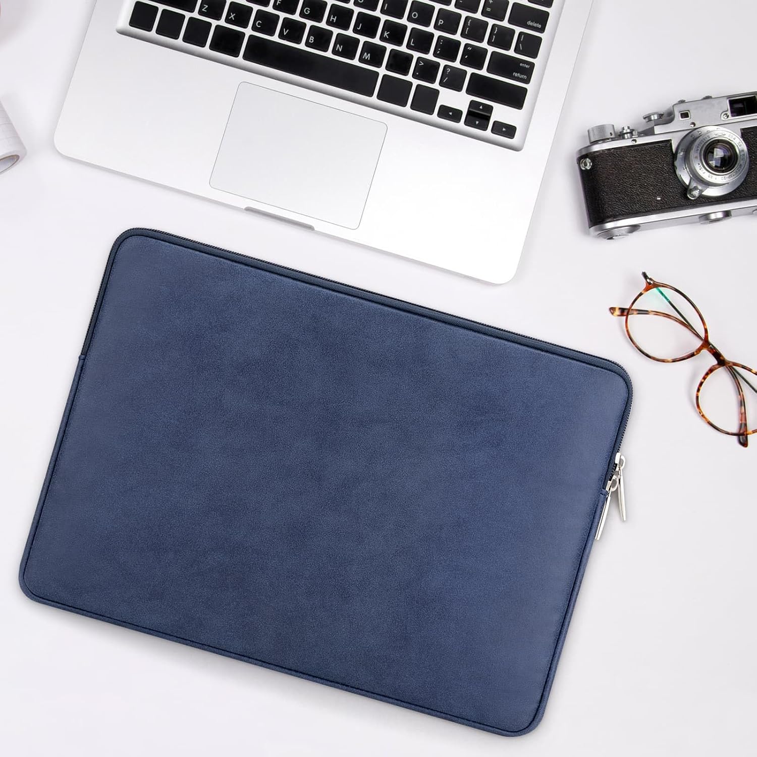 RAINYEAR 13 Inch Laptop Sleeve PU Suede Leather Case Water Resistant Cover Carrying Bag Compatible with 13.3" MacBook Air/Pro A3113 A3240 A2338 A2681 A2337 A2159 A2179 A2251 A2289(Deep Blue)