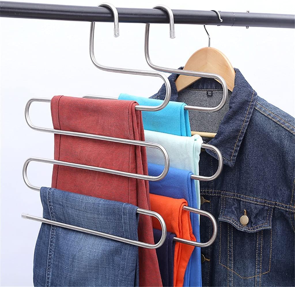 JSEIAJB Multilayer Stainless Steel Clothes Hangers S Shape Pants Storage Hangers Clothes Storage Rack Household Cloth Hanger