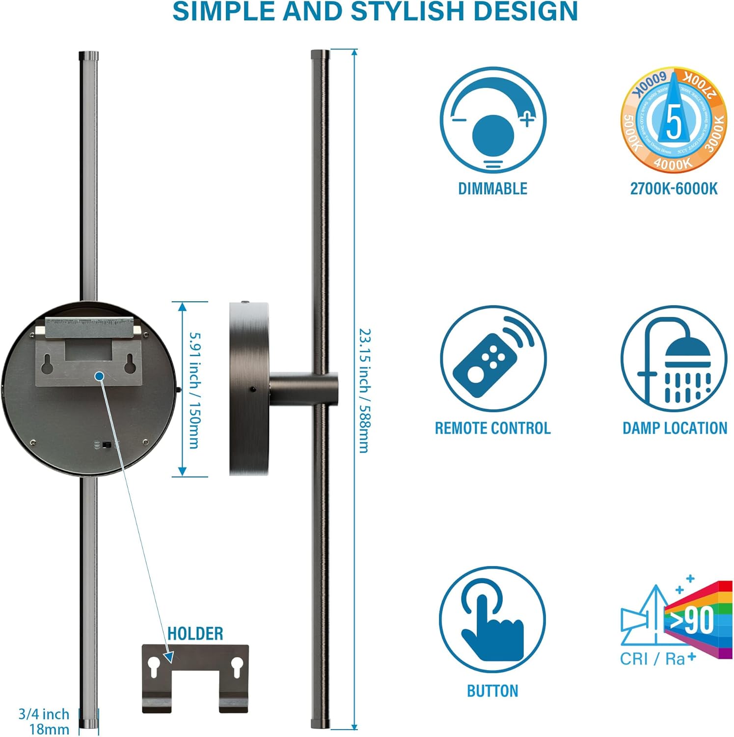 ZAGO Battery Operated Wall Sconce: 24-inch Wireless LED Wall Sconces Set of Two with Remote Control, Dimmable Modern Linear Light for Living Room, Bedroom, Hallway Indoor Lighting Decoration