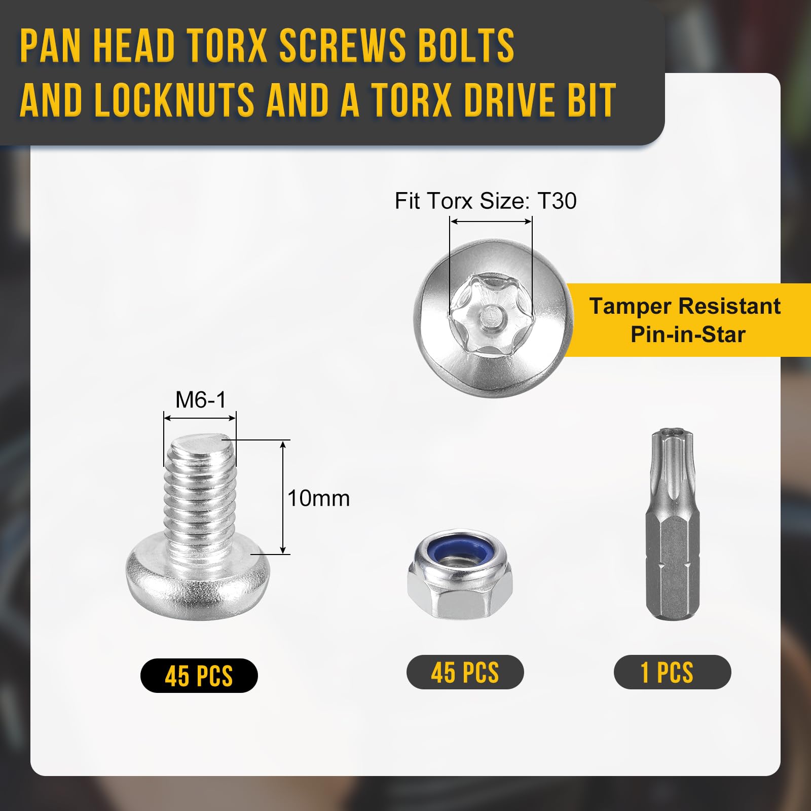 DTGN M6x10mm Pan Head Torx Security Screws, 90Pack, Good for Machinery - Image 2