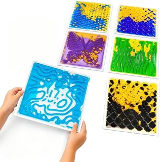 Liquid Sensory Floor Tiles for Kids: 12x12 Inch Active Play Mats for Kids Non-Toxic Leakproof -6 Pcs Texture Non-Slip Color-Changing Pads Stress Relief & Motor Skills Toys