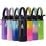 Farsea Insulated Water Bottle With Paracord Handle, Protective Silicone Boot and 2 Lids (Straw Lid & Spout Lid), Stainless Steel Water Bottle Wide Mouth, Double Wall Sweat-Proof BPA-Free,12 oz