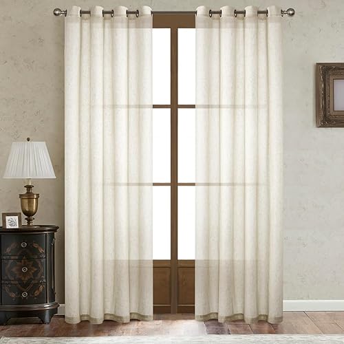 LOYOLADY Natural Linen Sheer Curtains 84 inches Long 2 Panels Set Textured Linen Curtains for Bedroom Privacy Sheer Linen Curtains for Living Room 52" W x 84" L