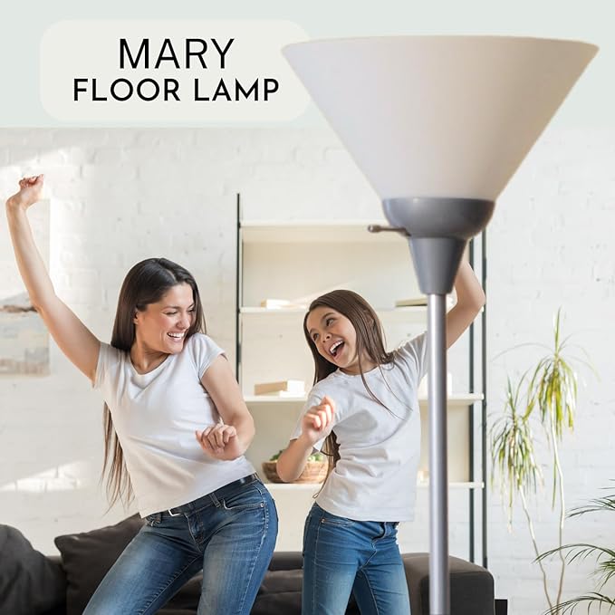 Lightaccents Licht accents lichtaccenten 100 watt staande lamp met witte kap (zilver) van photo 2