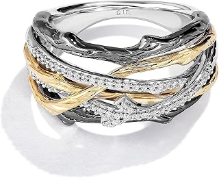 Jewelili Star Wars™ Fine Jewelry The Dagobah Women's Ring 1/6 Ct.Tw. White Diamonds True Two Tone Silver 10K Yellow Gold and Black Rhodium