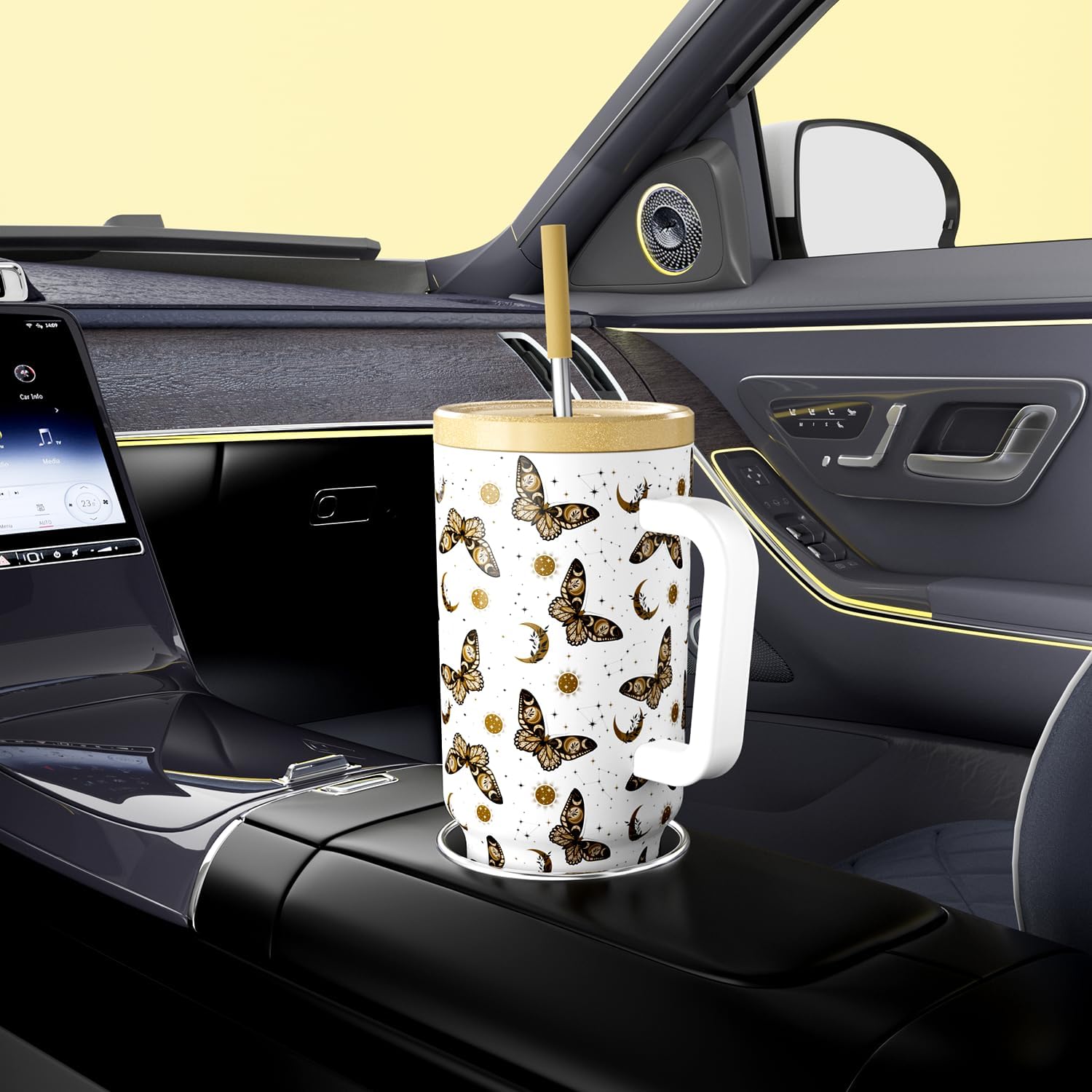 Meoky 40 oz Tumbler with Handle and Straw: Stainless Steel Insulated Tumbler with Lid and Straw - 100% Leak Proof Tumbler for Car Cup Holders - Travelers Commuters Workers, Winglet - Image 5