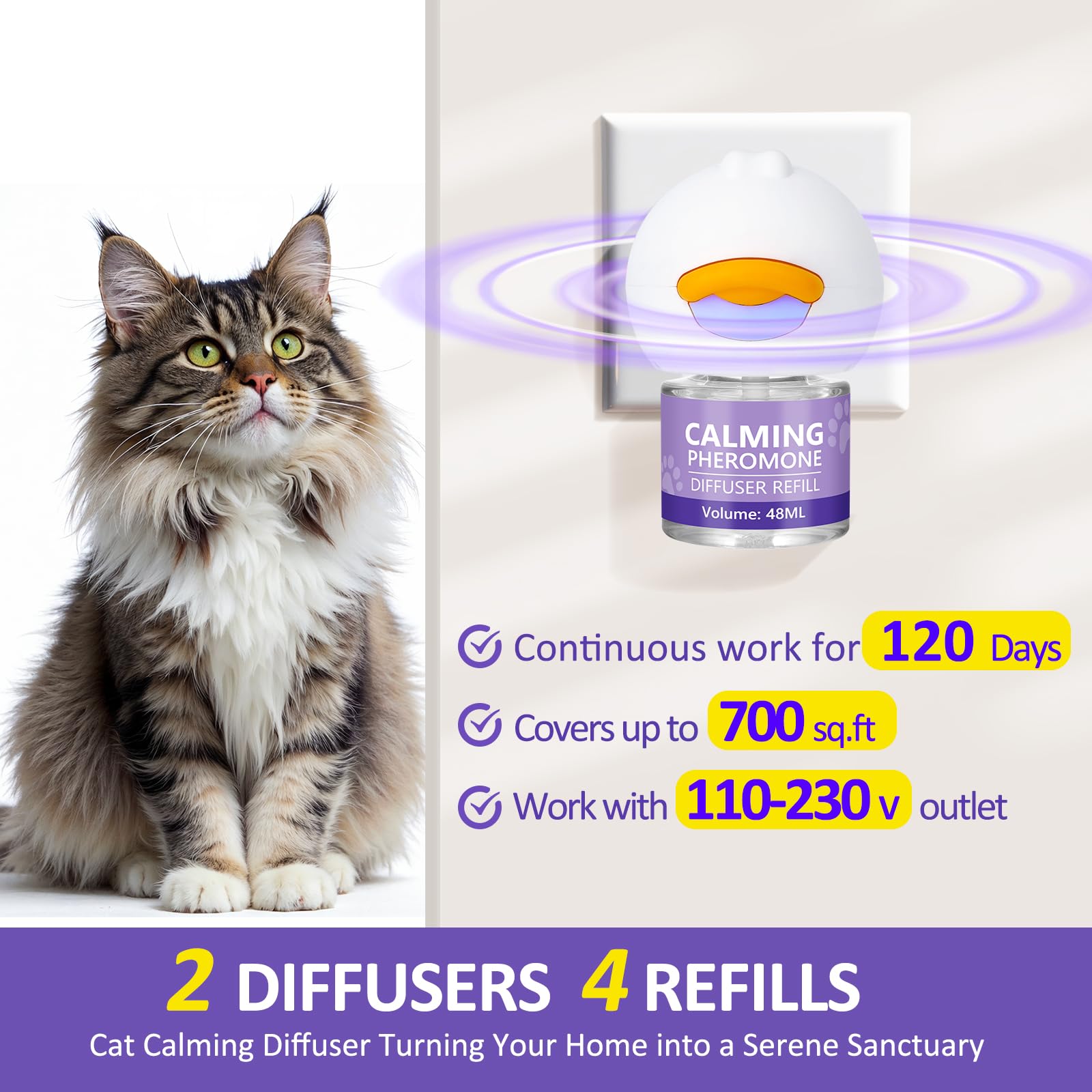 OcePor Cat Calming Diffuser 1 Refill Solutions, 1 Plugs- Cat Pheromones Calming Diffuser Refill, Pheromone Diffuser to Calm Cats, Cat Anxiety Relief - image 6