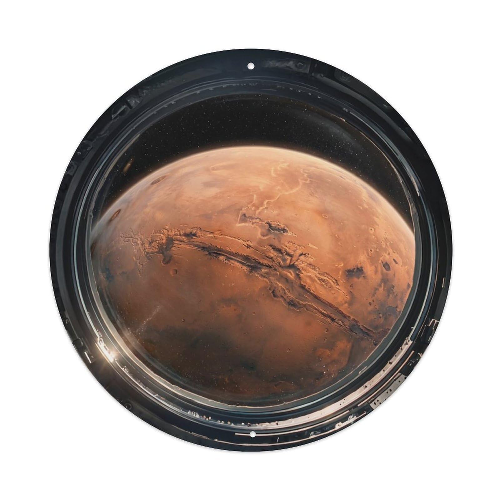 Metal Tin Sign Red Planet Canyon from Space Station Porthole 1