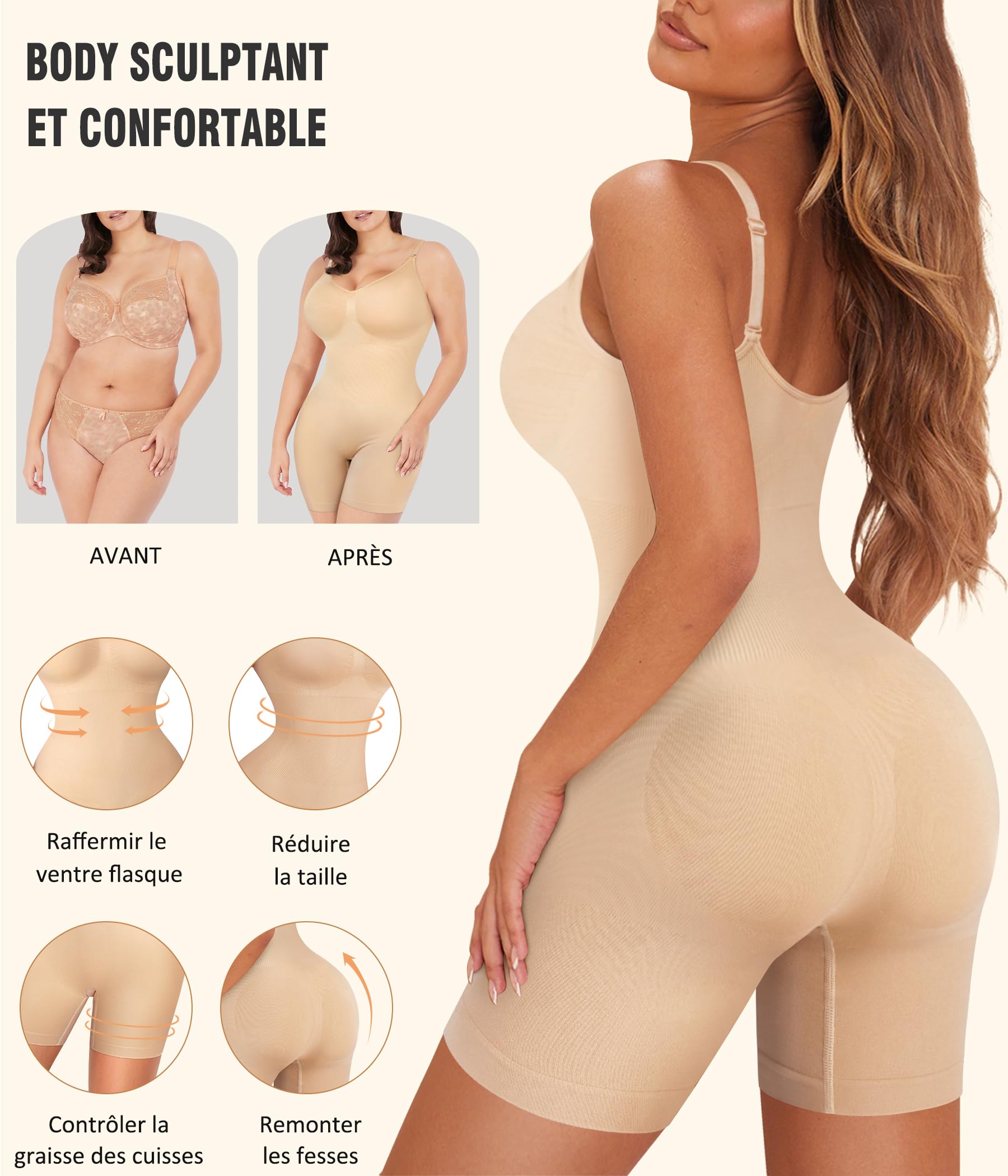 Bafully Body Gainant Femme Ventre Plat Invisible Gaine Amincissante Sculptant Shapewear Bodysuit Combinaison Sans Couture