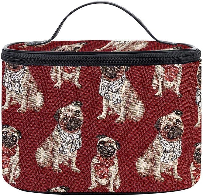 Signare Tapestry Toiletry Bag Makeup Organise bag for Women with Animal and Pet Designs (Pug, TOIL-PUG), Pug Red